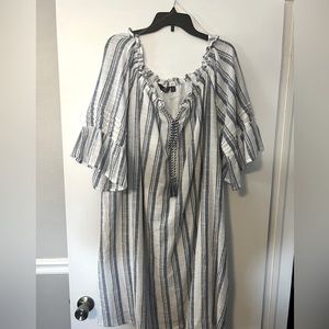 Plus size stripe off the shoulder Dress